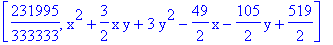 [231995/333333, x^2+3/2*x*y+3*y^2-49/2*x-105/2*y+519/2]